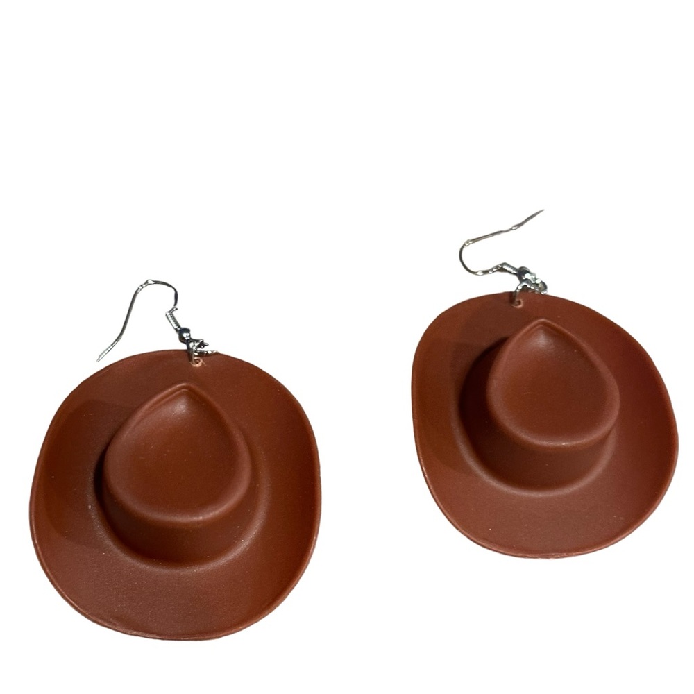 Chocolate Brown Cowboy Hat Drop Earrings